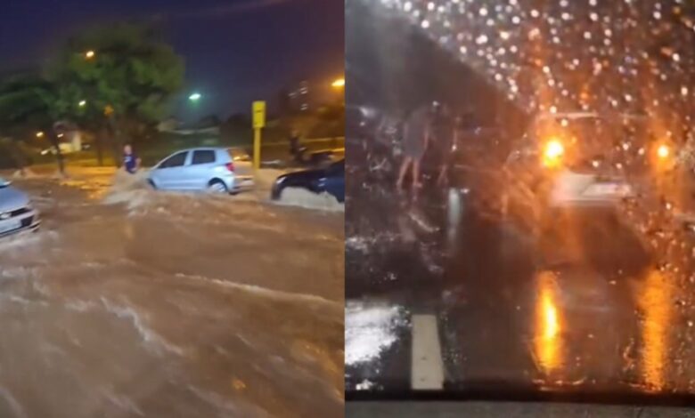 Tempestade berço enxurro e arrasta carros em Bauru (SP); vídeo