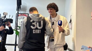 Gui Santos tieta Curry e pede recomendação em coletiva do NBA All-Star Game