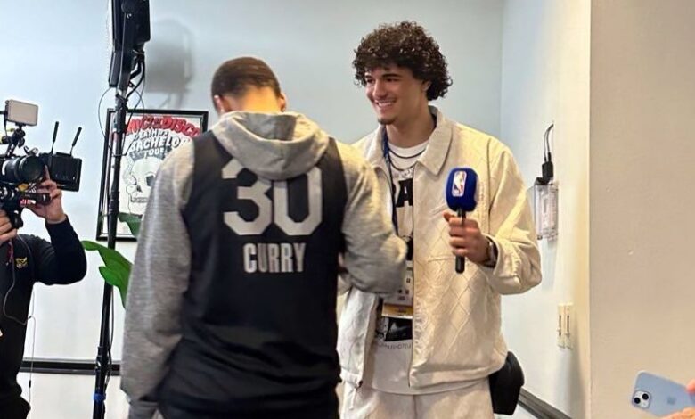 Gui Santos tieta Curry e pede recomendação em coletiva do NBA All-Star Game